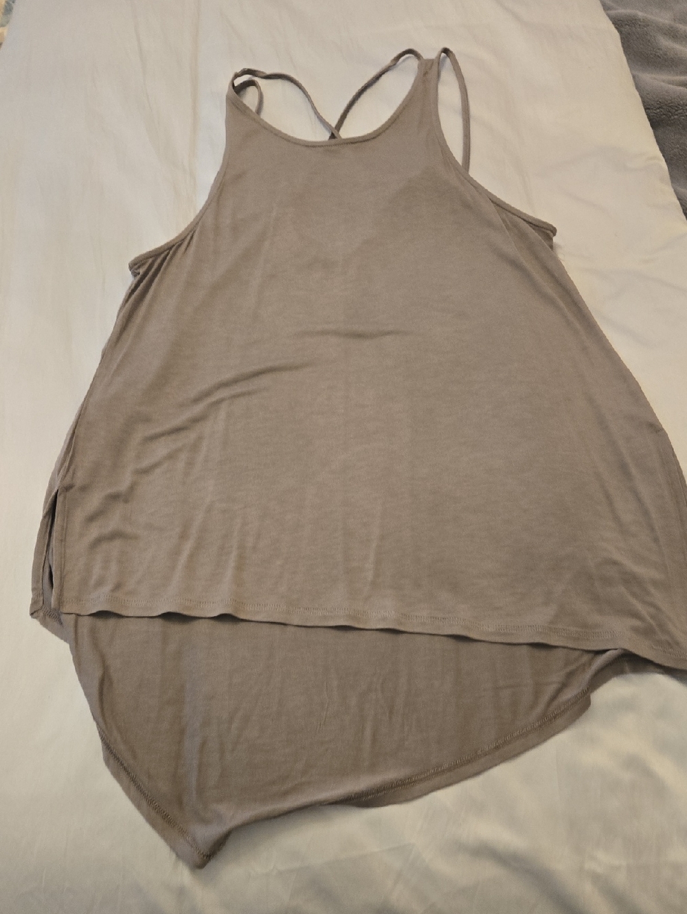 BCBGMaxAzaria Women's Taupe High-Low Tank Top with Crossback Straps